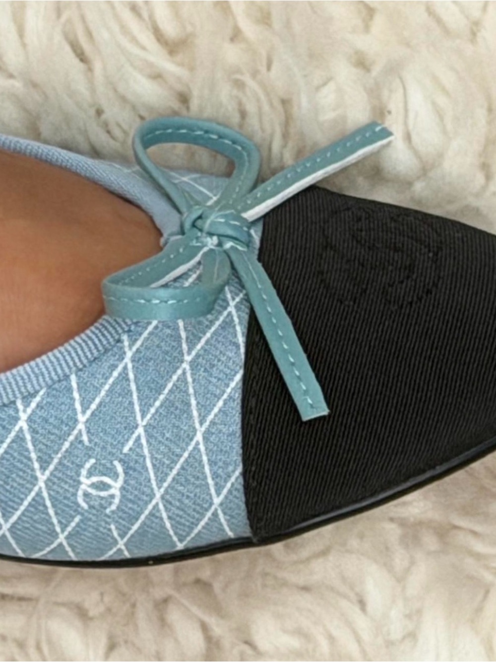 Light Blue & Black Women's Ballet Flat with Bow